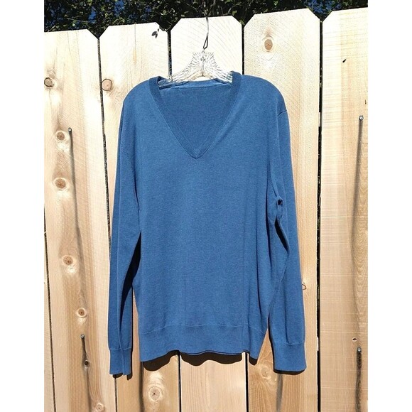 Brooks Brothers 100% Supima Cotton V-Neck Sweater Men's Large Blue - Picture 2 of 7